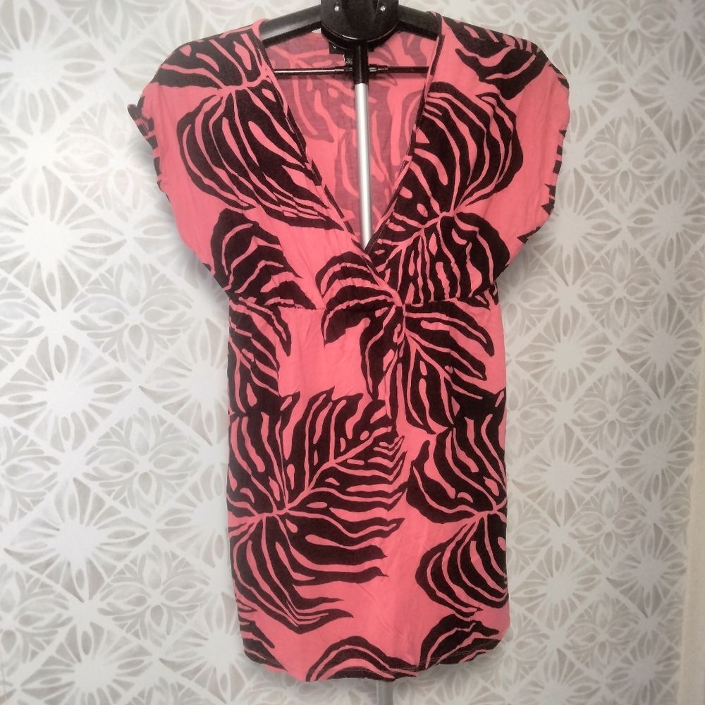 Swim Suit Cover up Women's Small Coral Leaf Print Dress